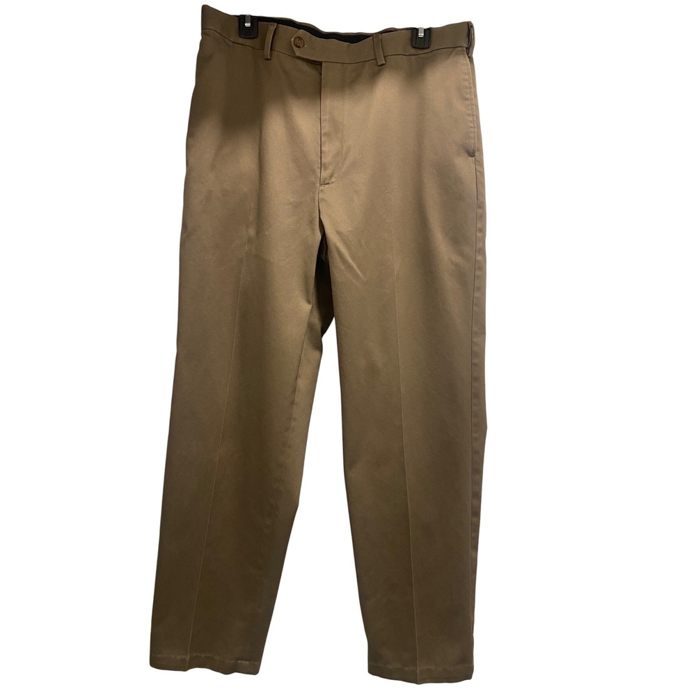 Savane Men's Khaki Chino Flat Front Pants Size 36x32 100 Cotton Casual Office. *